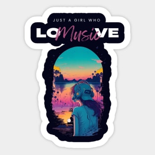 Just a girl who love music cute vintage music graphic design Sticker